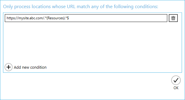 Location filter configuration using regular expression for Resources
