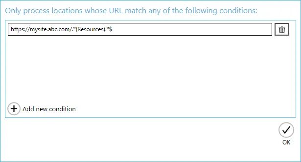 Location filter configuration using regular expression for Resources