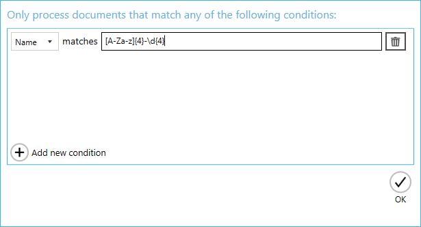 Document filter configuration using regular expression for document name pattern