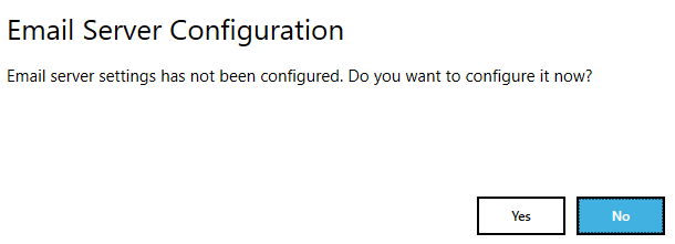 Message indicating email server setting not configured
