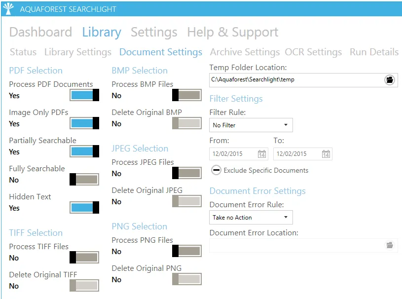 File type selection showing BMP, JPEG, PNG, TIFF, and PDF options
