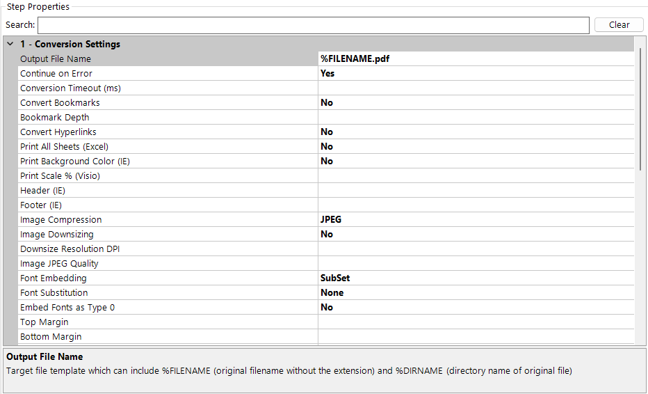 Conversion Settings for Step Type