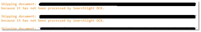 Warning message in log file showing document skipped by Tagging pending OCR processing