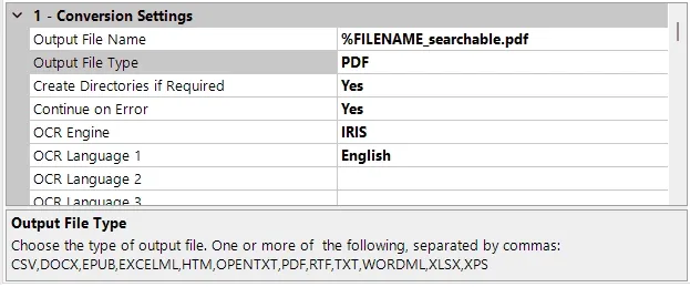 Choose output file type