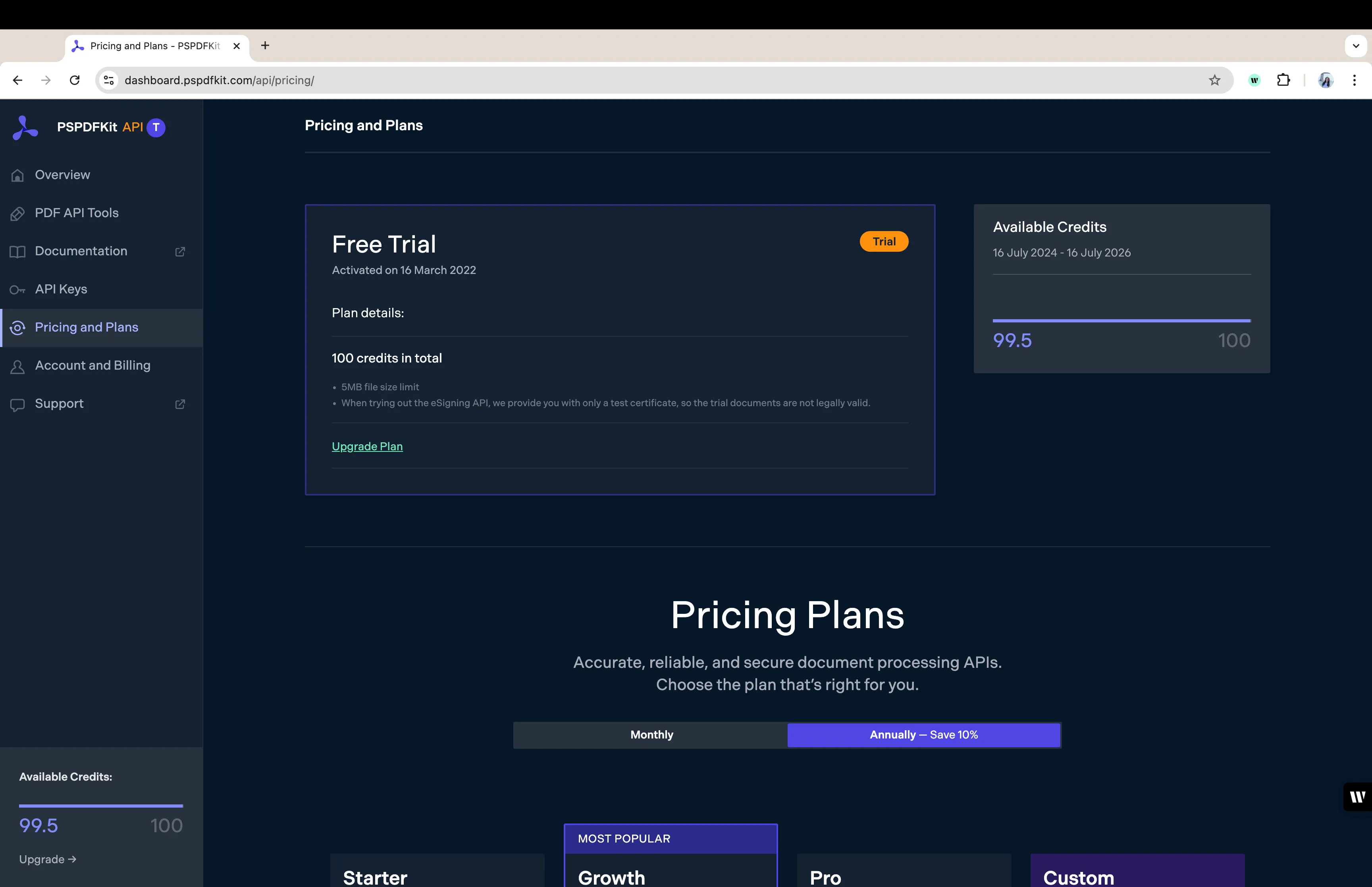 Free plan PSPDFKit API