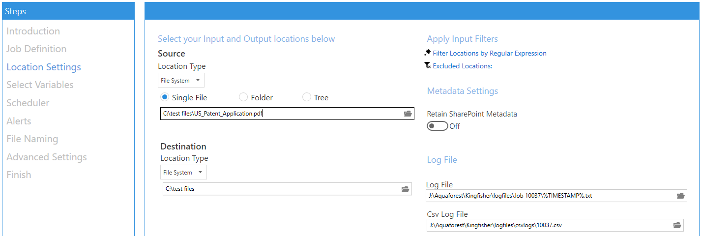 Location Settings tab