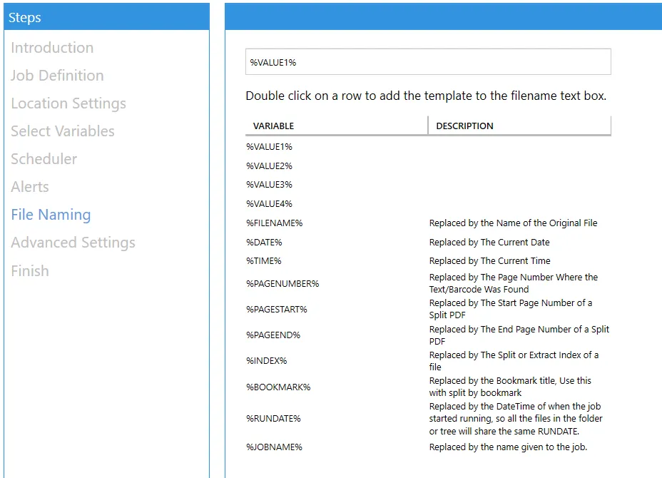 File Naming tab