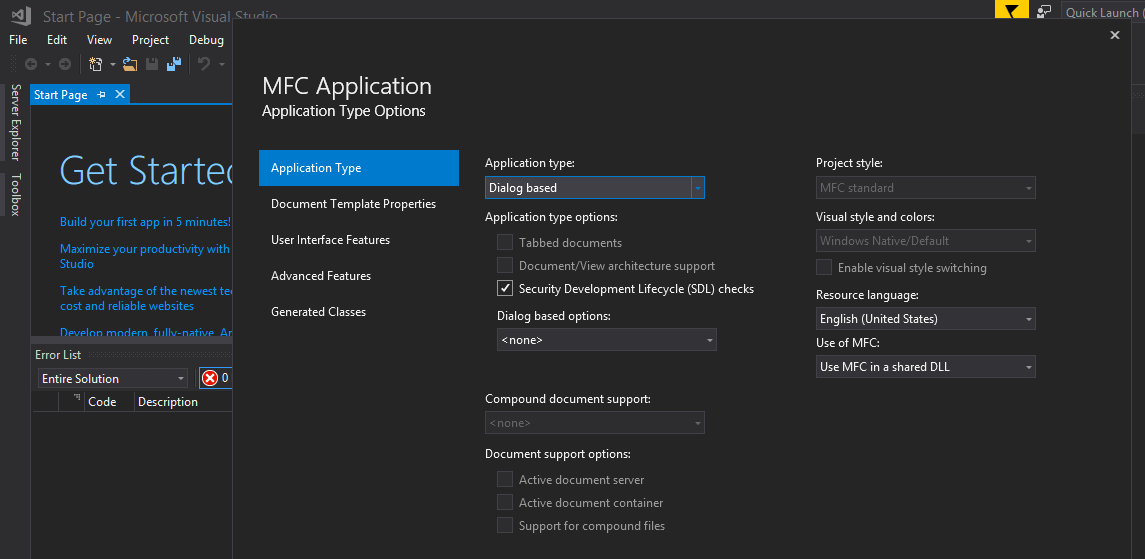 Dialog based Application Type