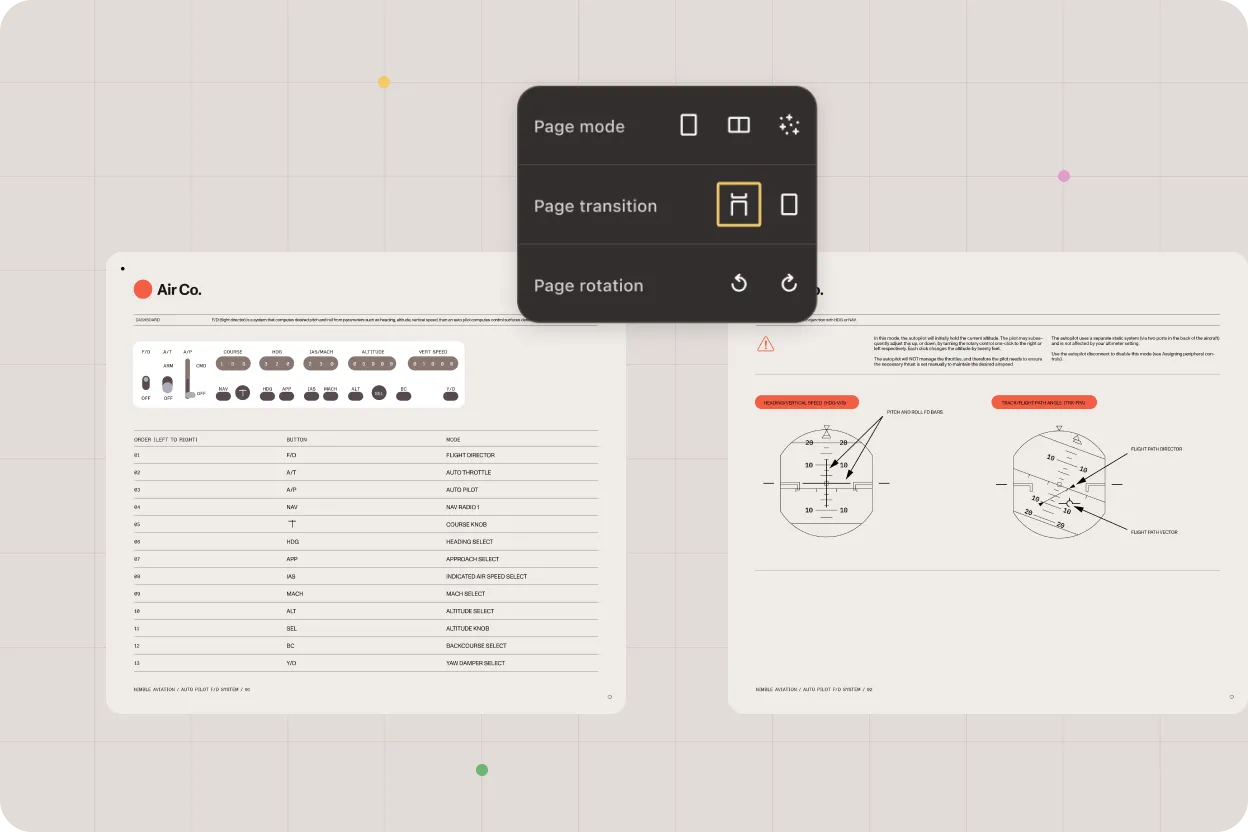 Document viewing interface for aviation manuals