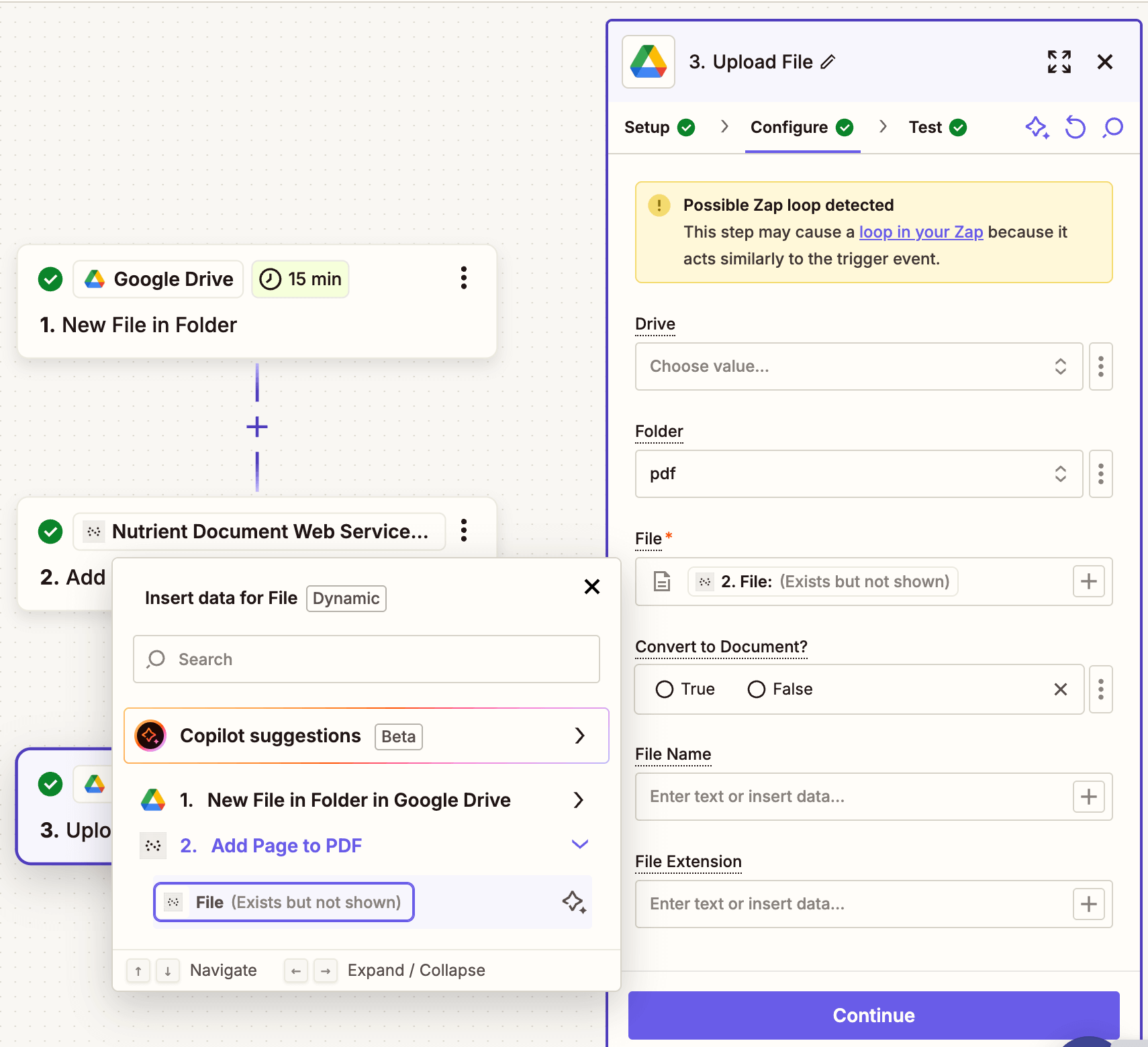 Map the updated PDF file from the previous step for upload
