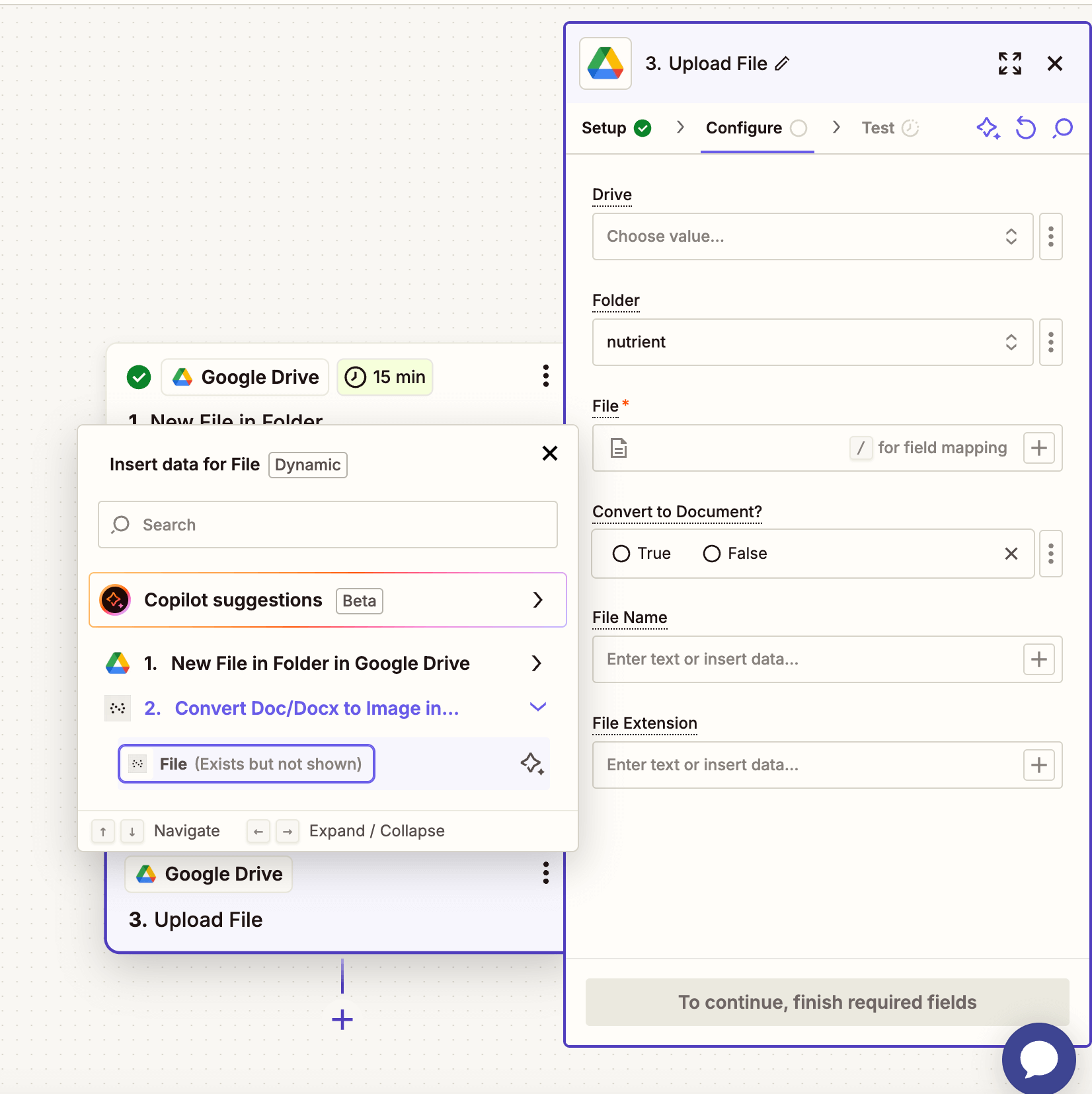Drive and folder fields mapped with image file output