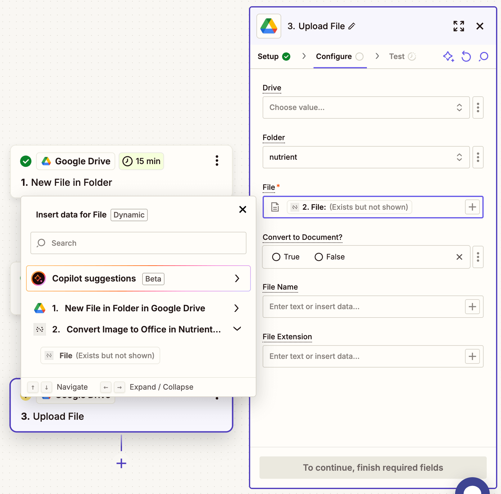 Upload configuration with mapped output file