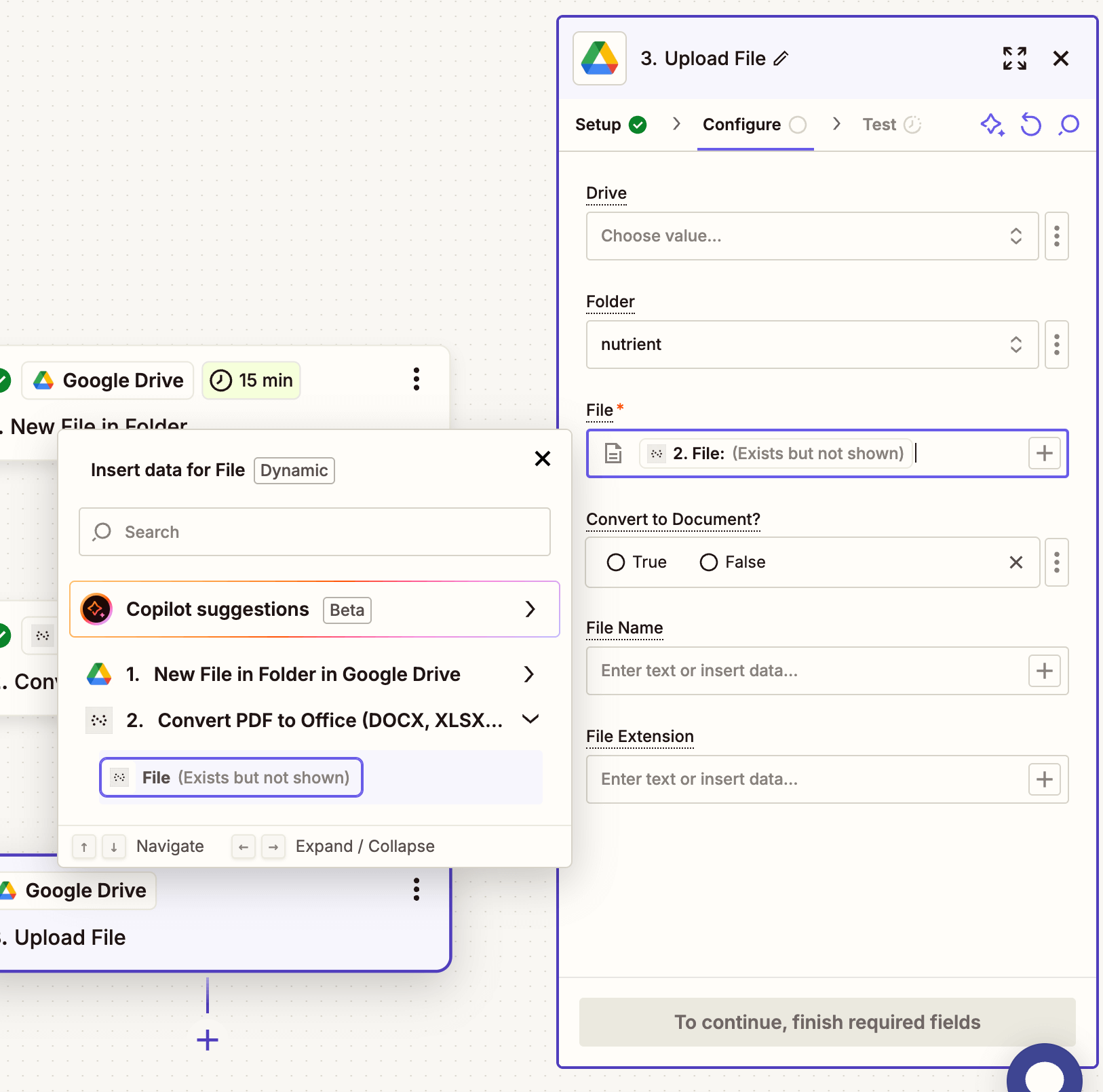 Map the converted Office file to Google Drive upload