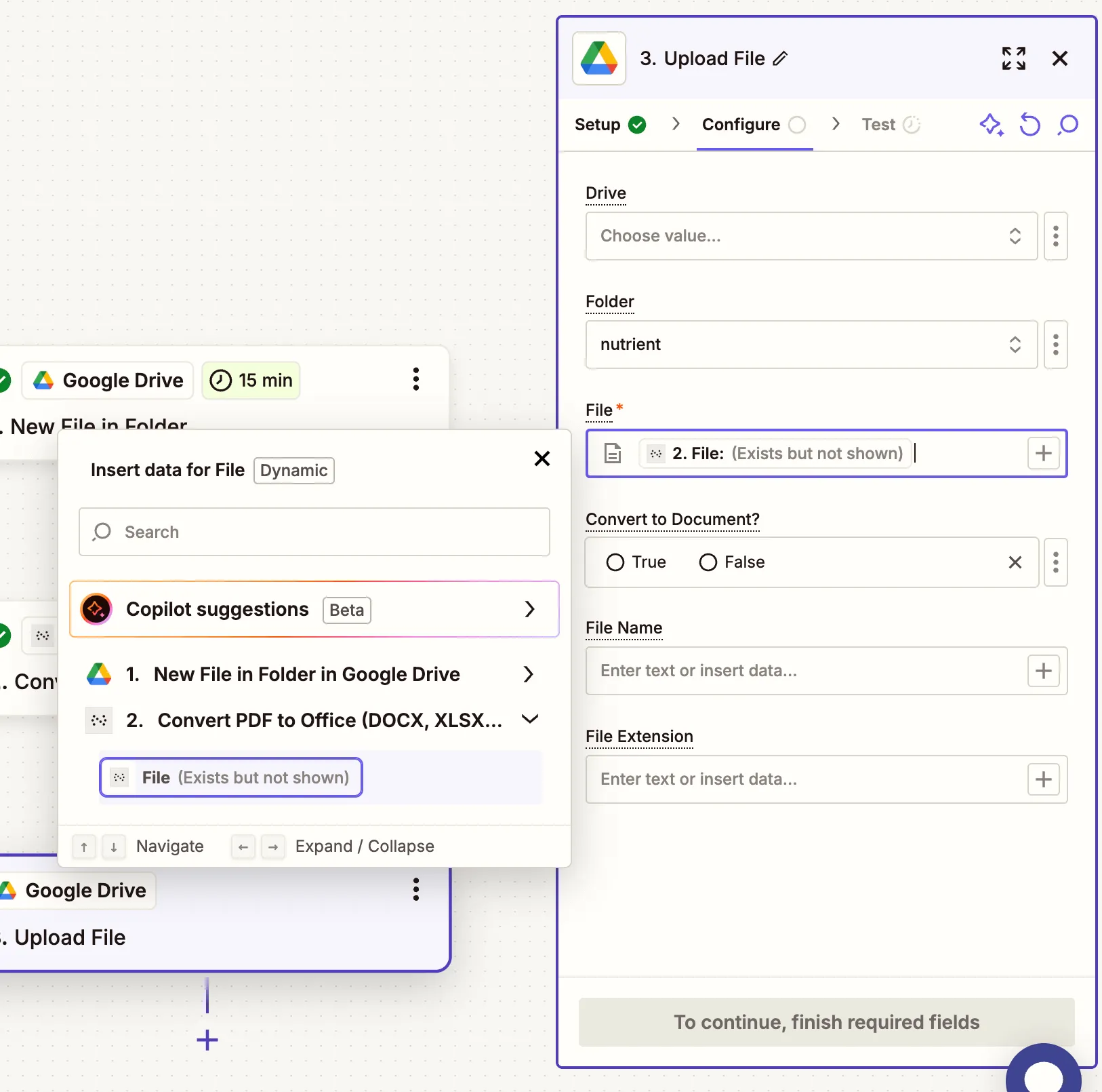 Map the converted Office file to Google Drive upload