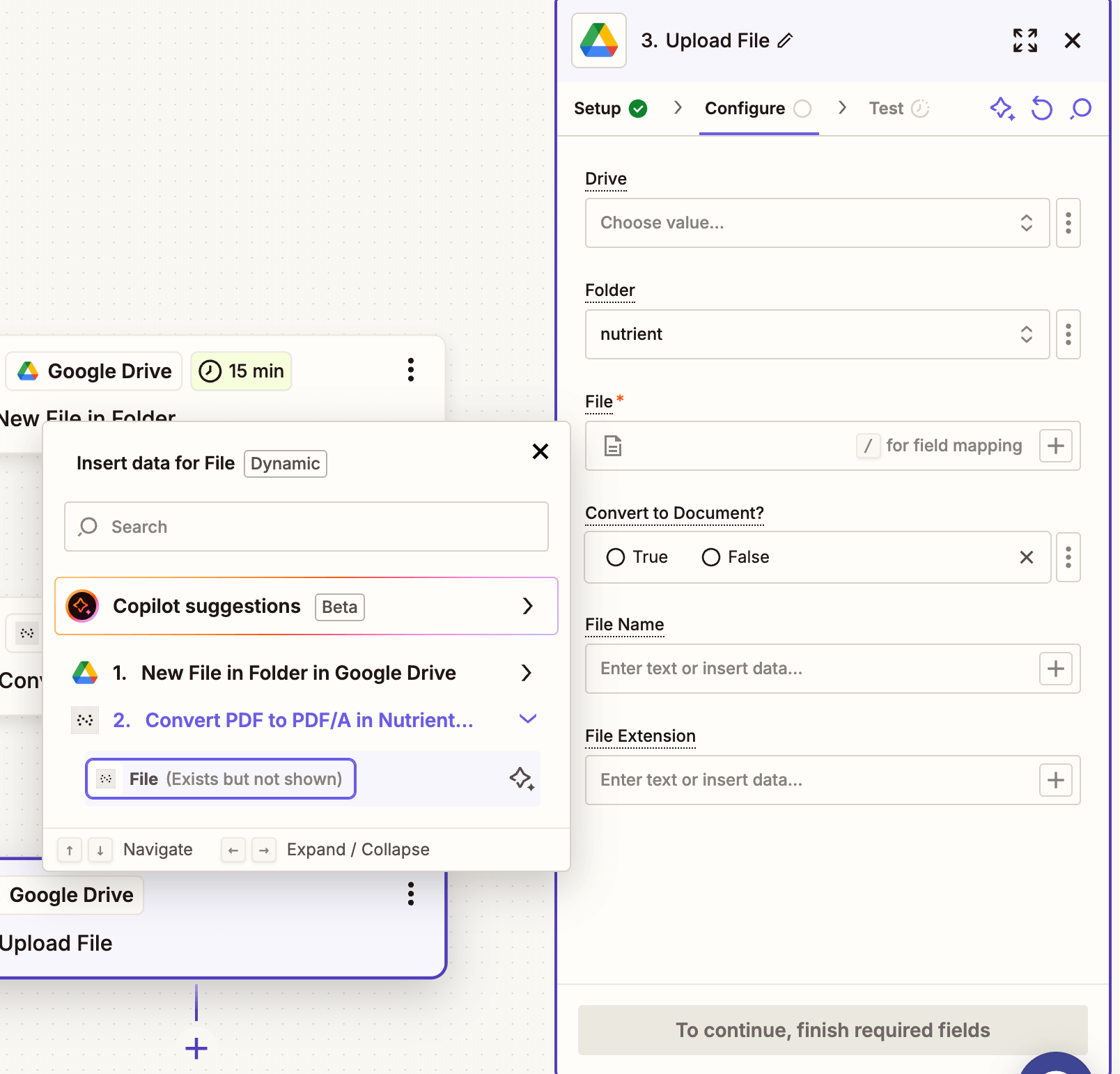 Upload file configuration mapping converted PDF/A