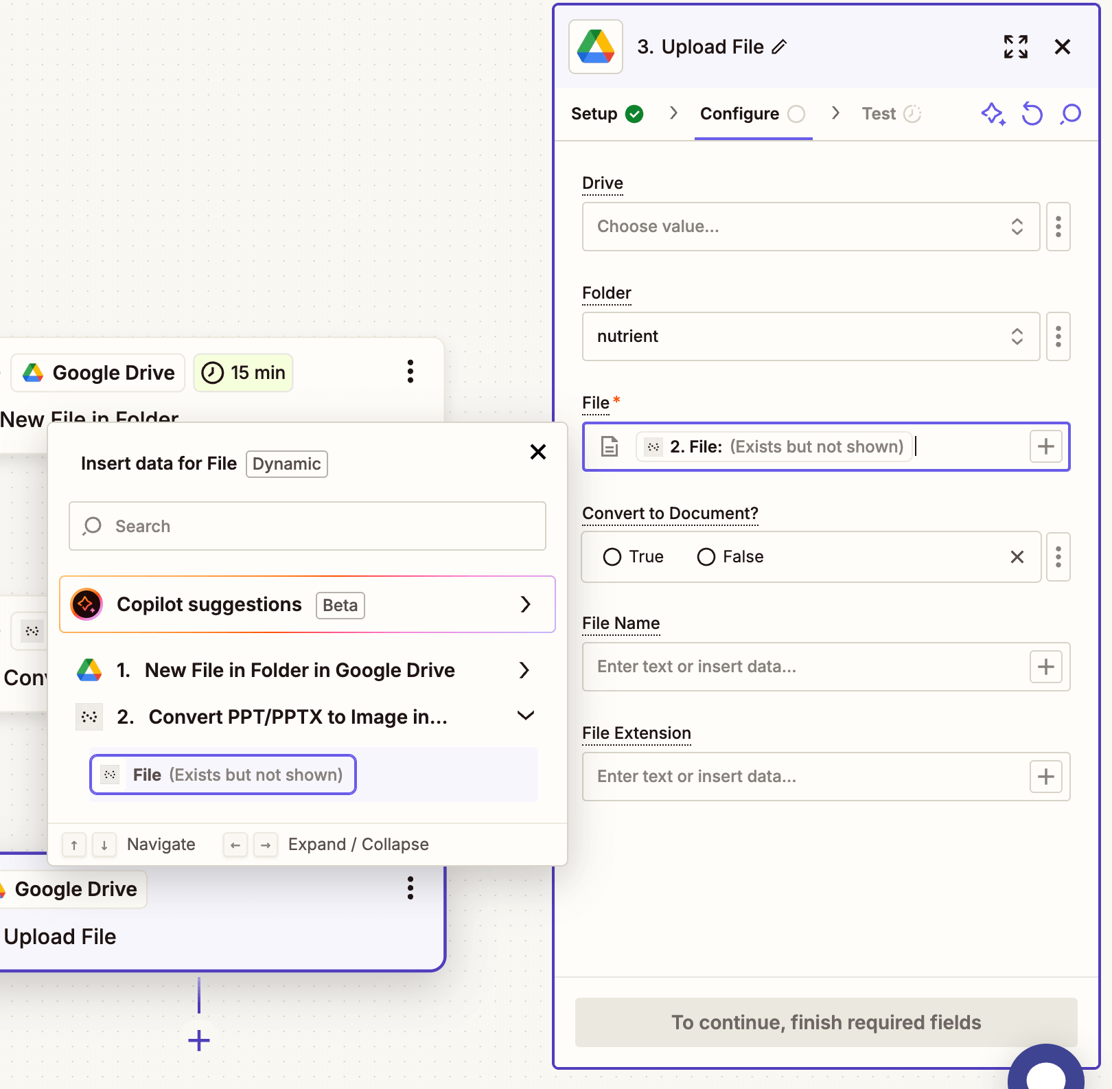 Map image output from Nutrient to upload to Drive