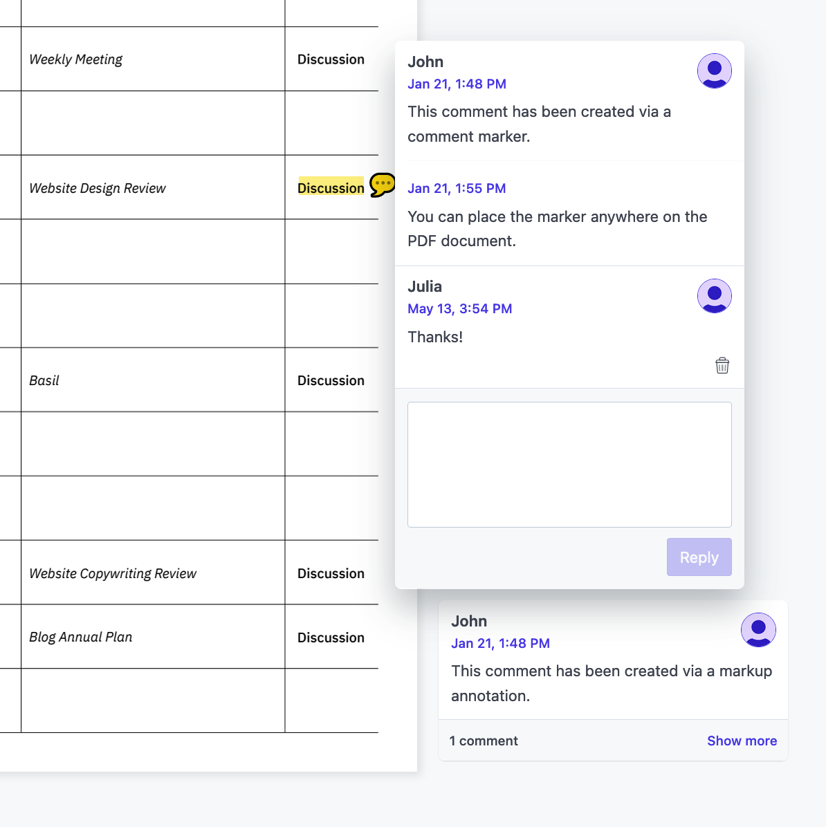 A thread of comments