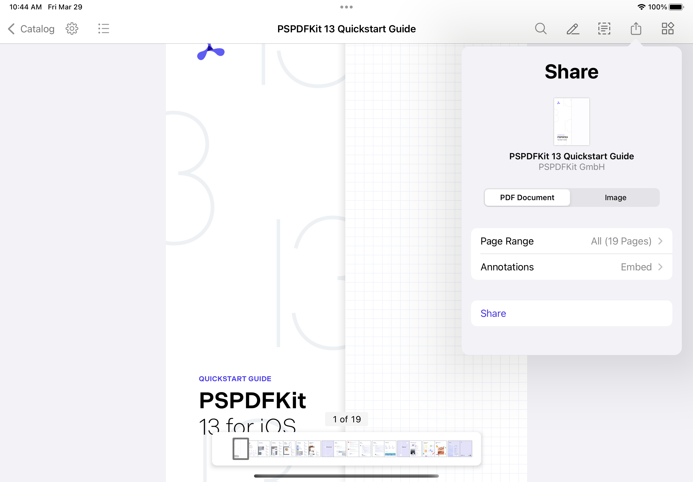 iOS toolbar showing the share popover