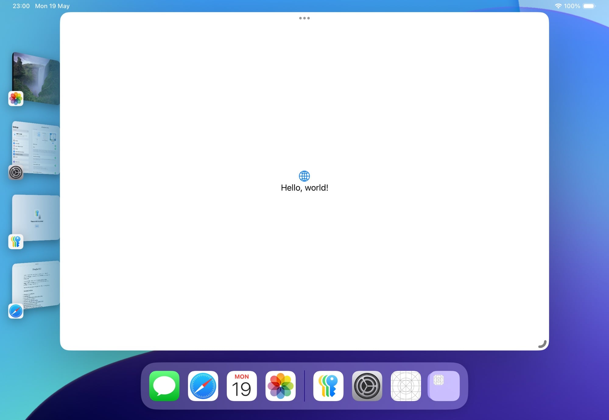 Screenshot showing large window with Stage Manager on iPad.
