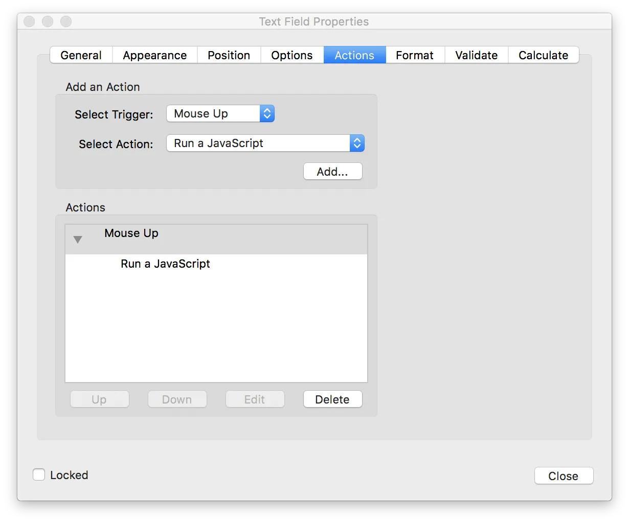 JavaScript run action