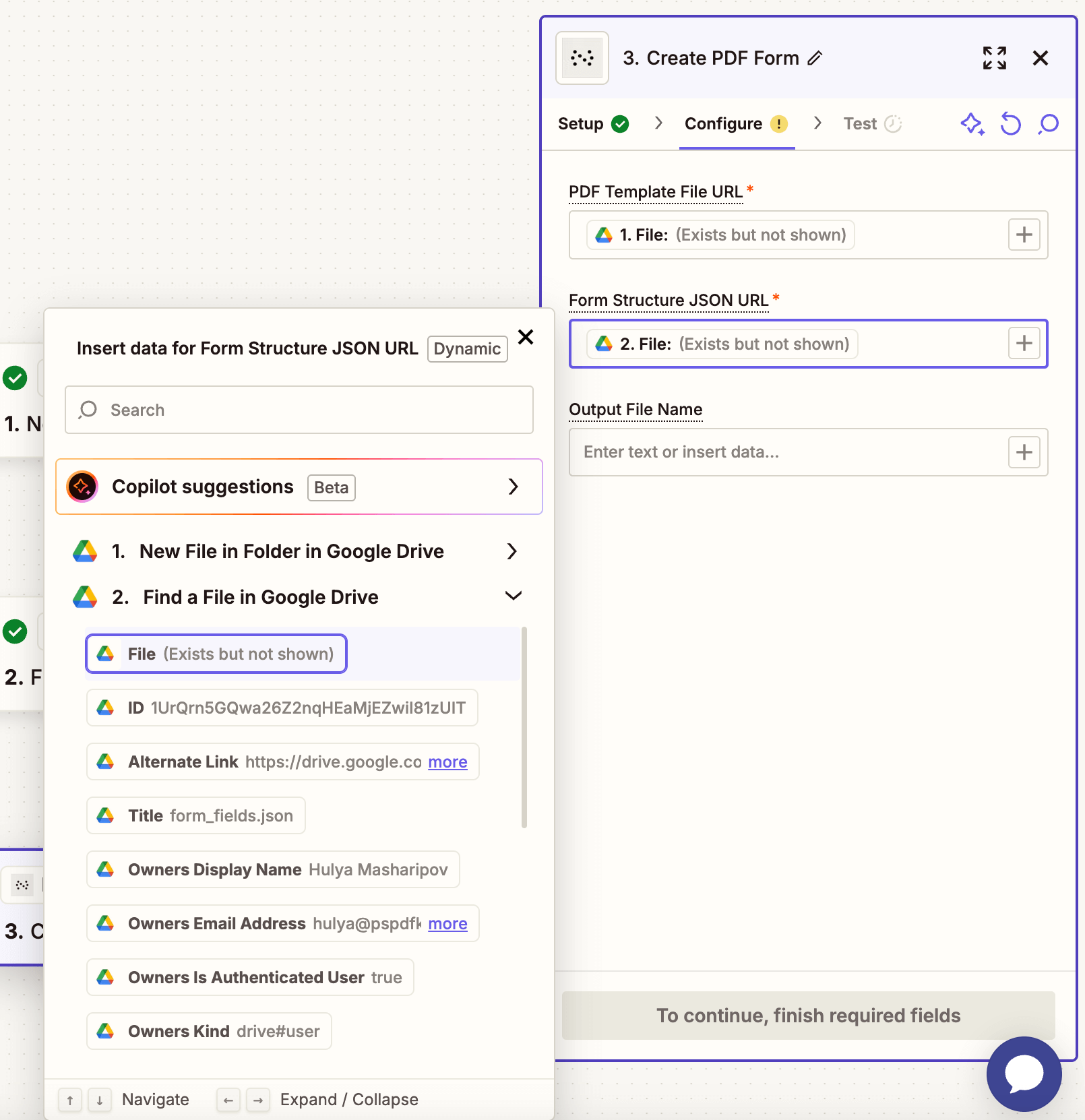 Map the Annotations JSON file URL to the action configuration