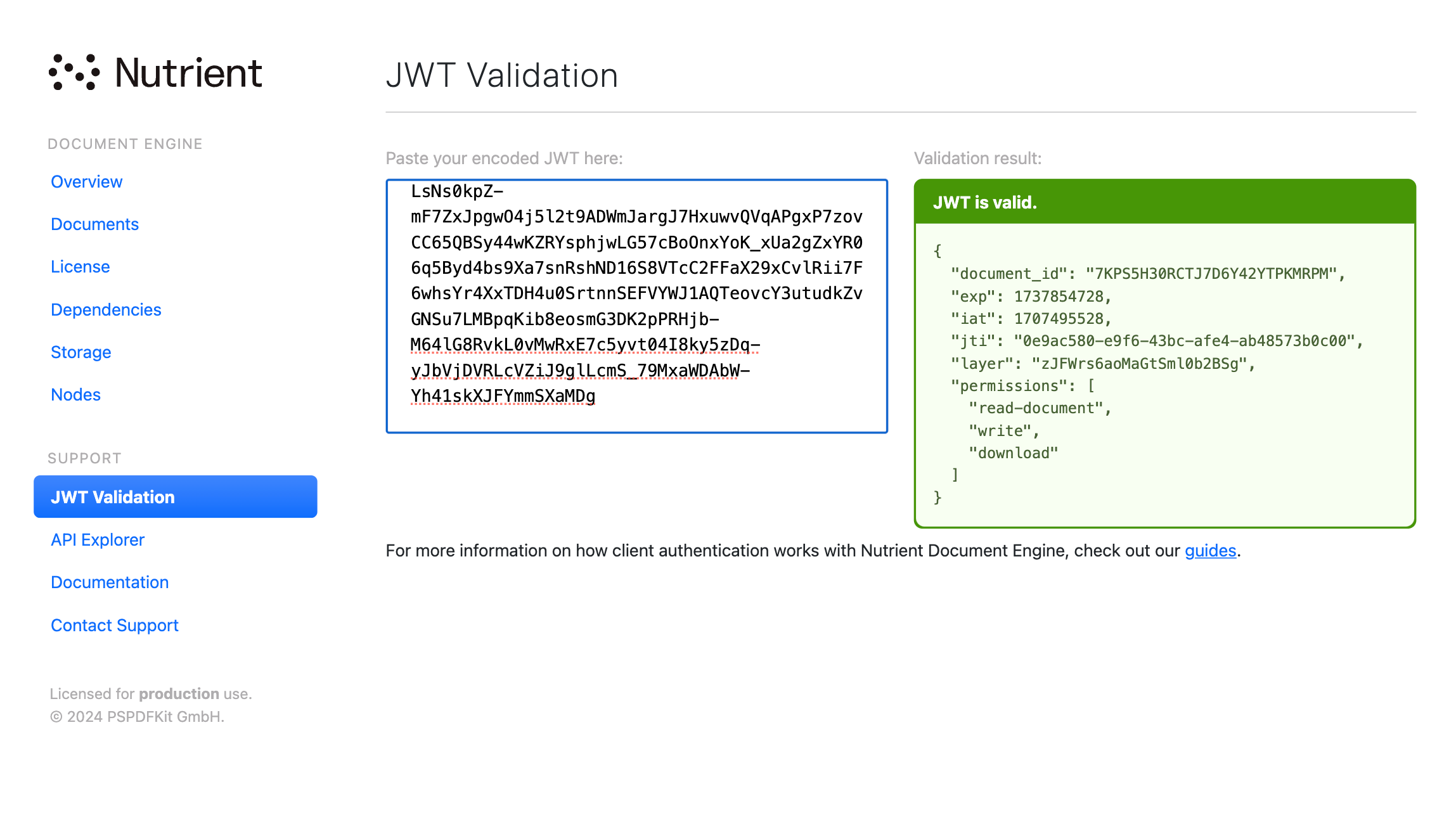 Document Engine Dashboard JWT Validator