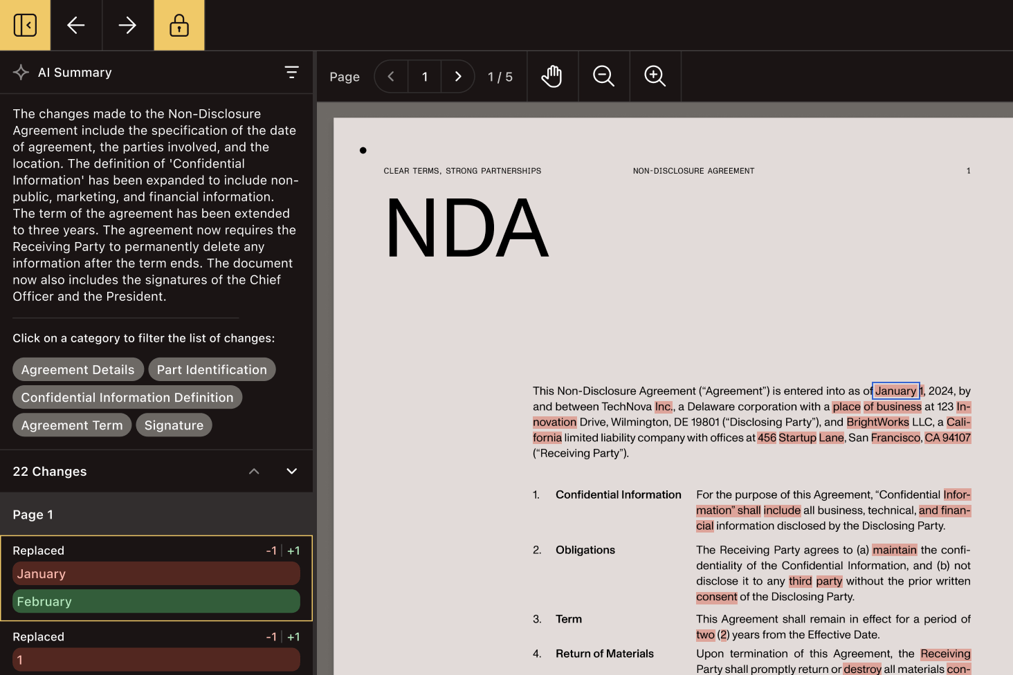 Web UI sidebar displaying an AI-generated summary of changes alongside a detailed list of edits