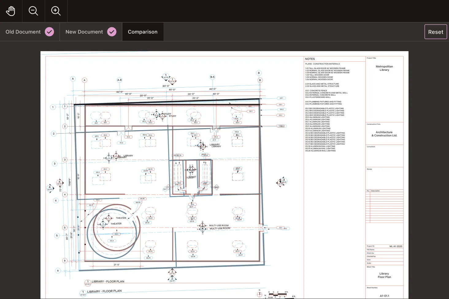 Document comparison interface showing overlay view
