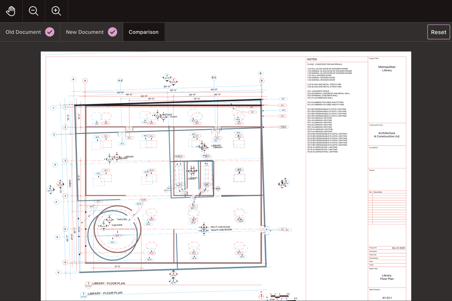 Document comparison interface showing overlay view