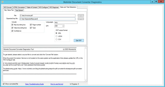 Key-Value Pair extraction with the Diagnostics Tool