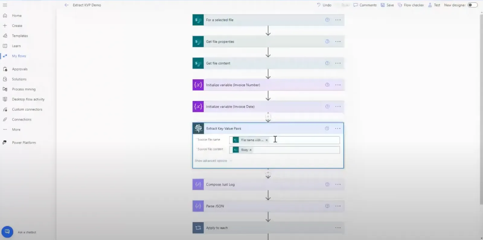 extract key-value pair data from PDF documents using Power Automate