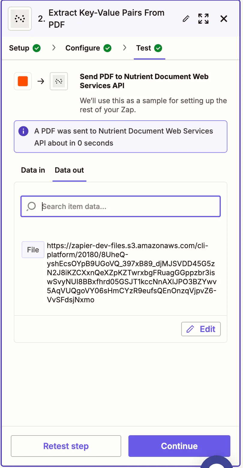 Key-value extraction test returns a File URL