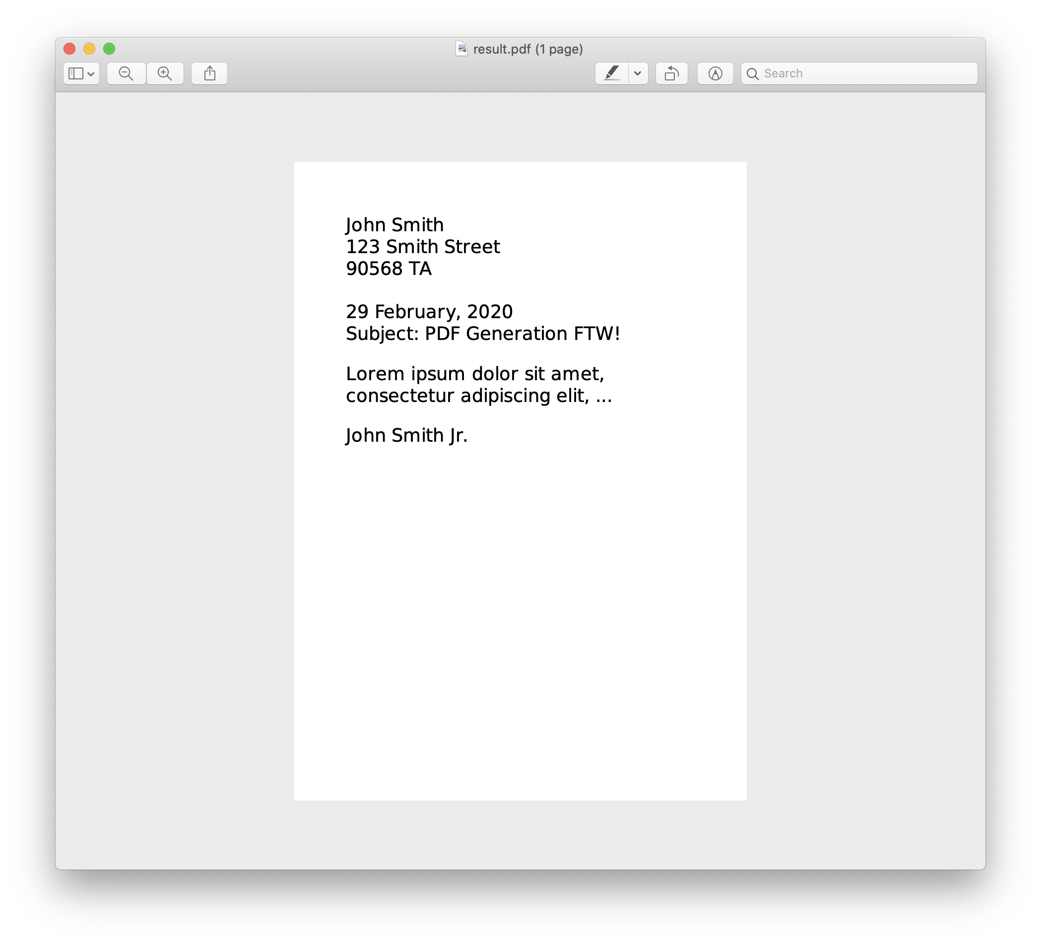 A letter with layout options example