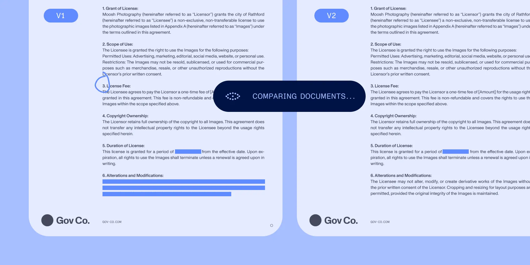 Two document versions compared side by side with the differences highlighted.