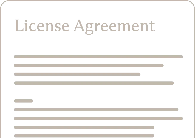 A license agreement panel with terms awaiting review.
