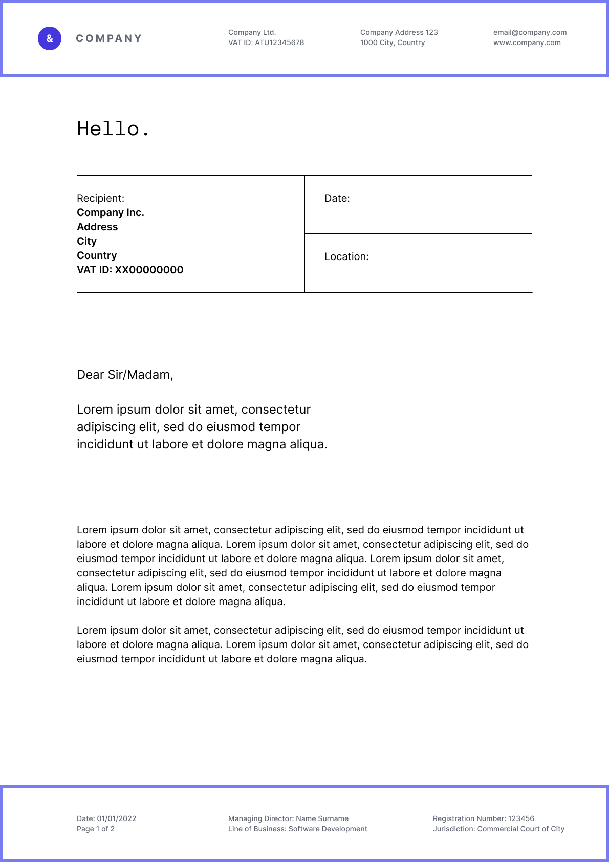 Example of a more elaborate header and footer letter