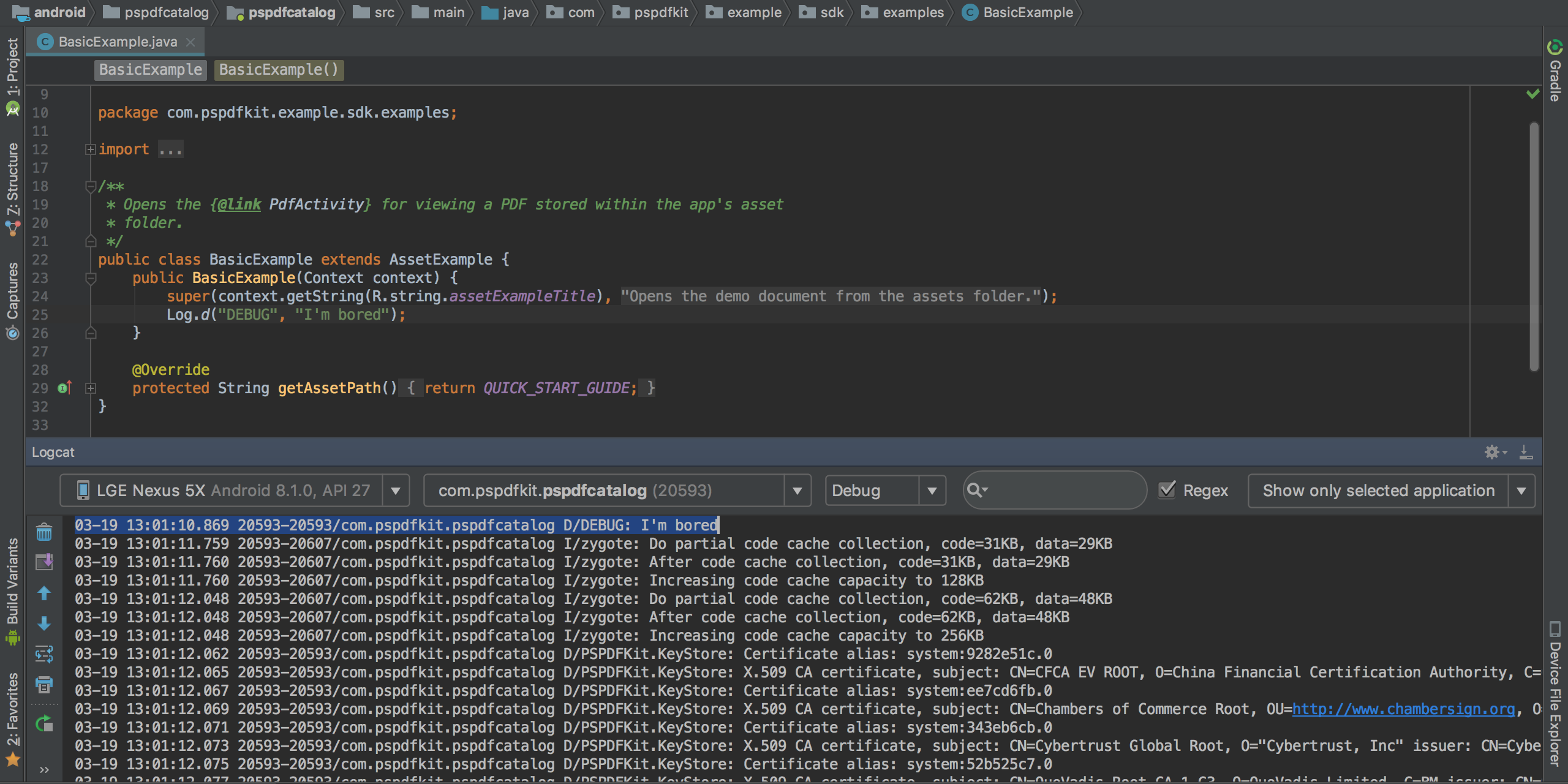 Simple Line Logged in Logcat