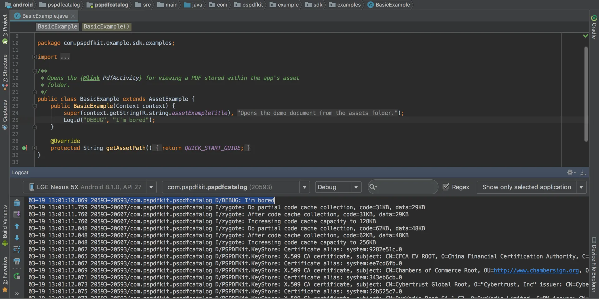 Simple Line Logged in Logcat