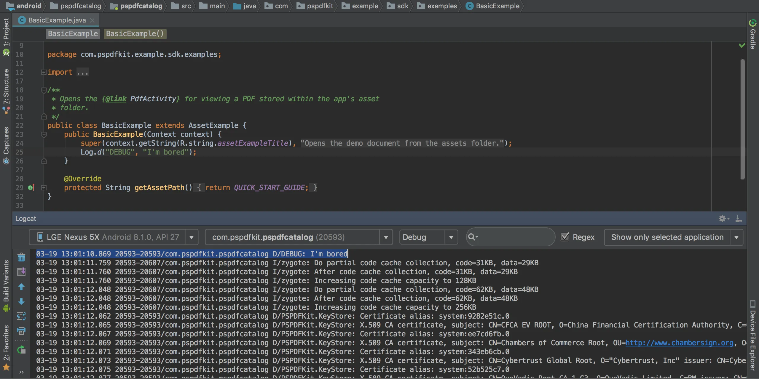 Simple Line Logged in Logcat