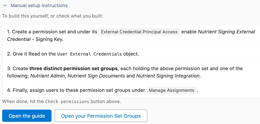 Nutrient Admin Outbound page showing manual instructions for granting access to the DWS connection