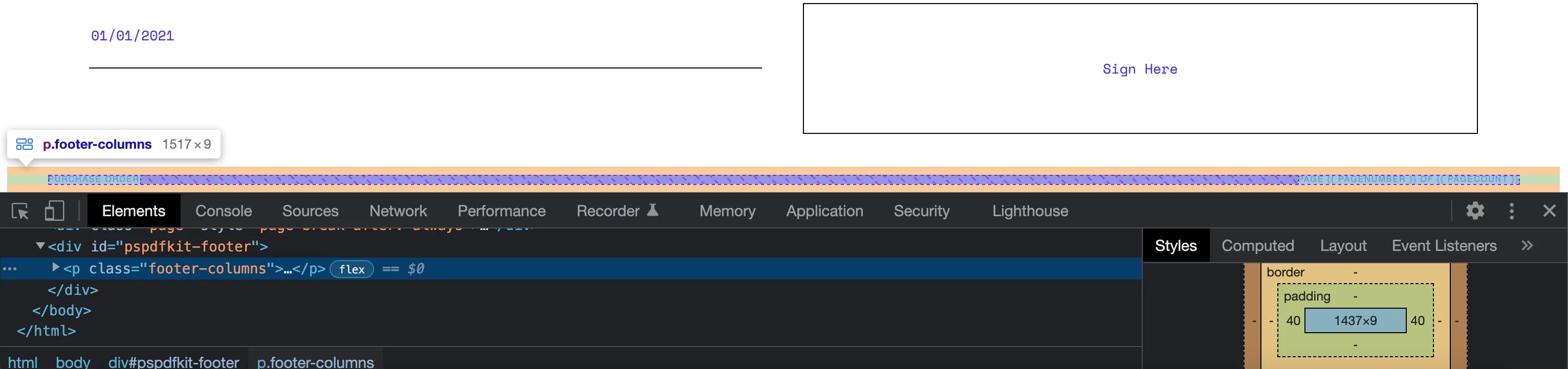 Margin of the paragraph element inside the footer