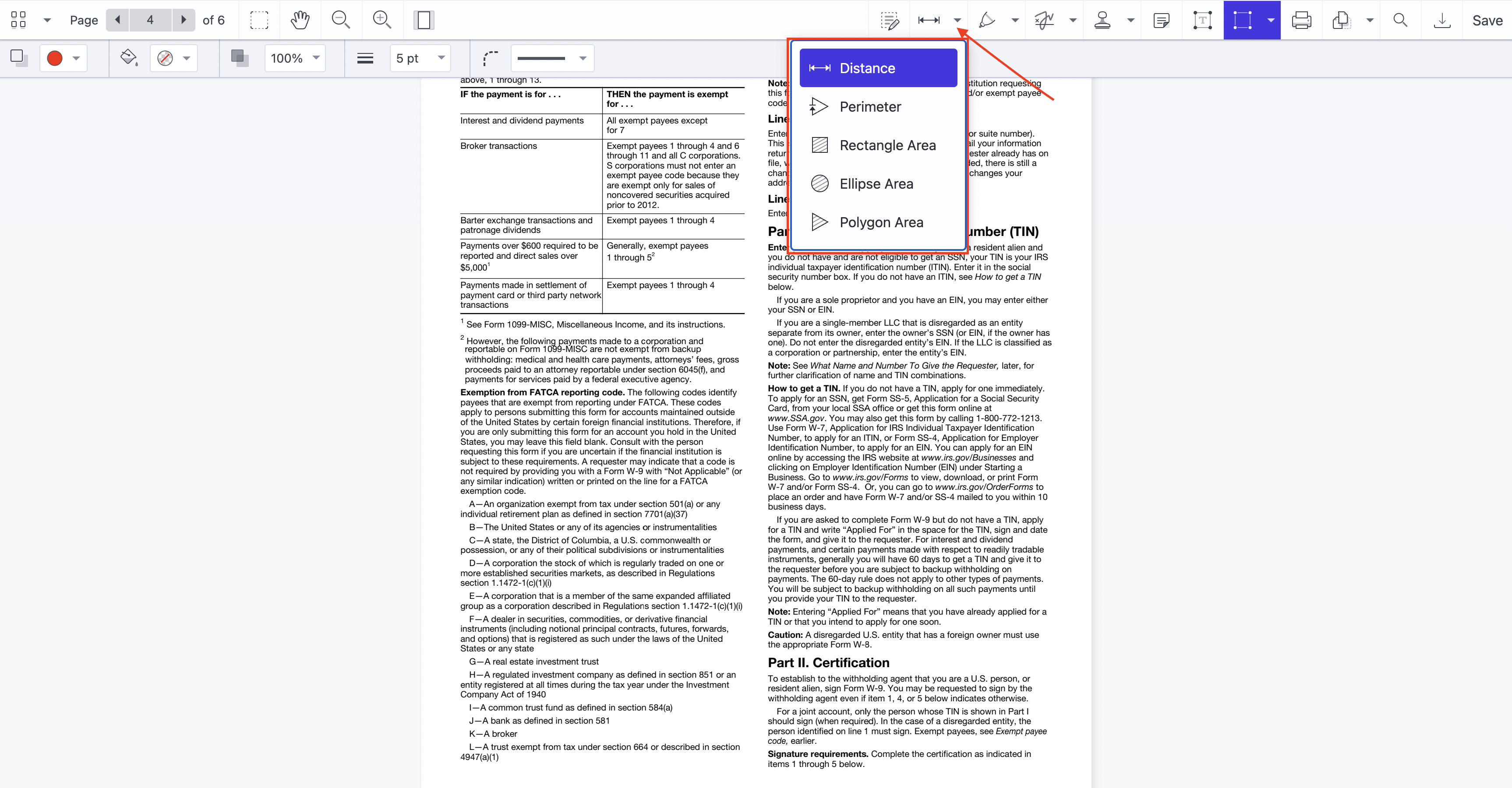 select measurement tool