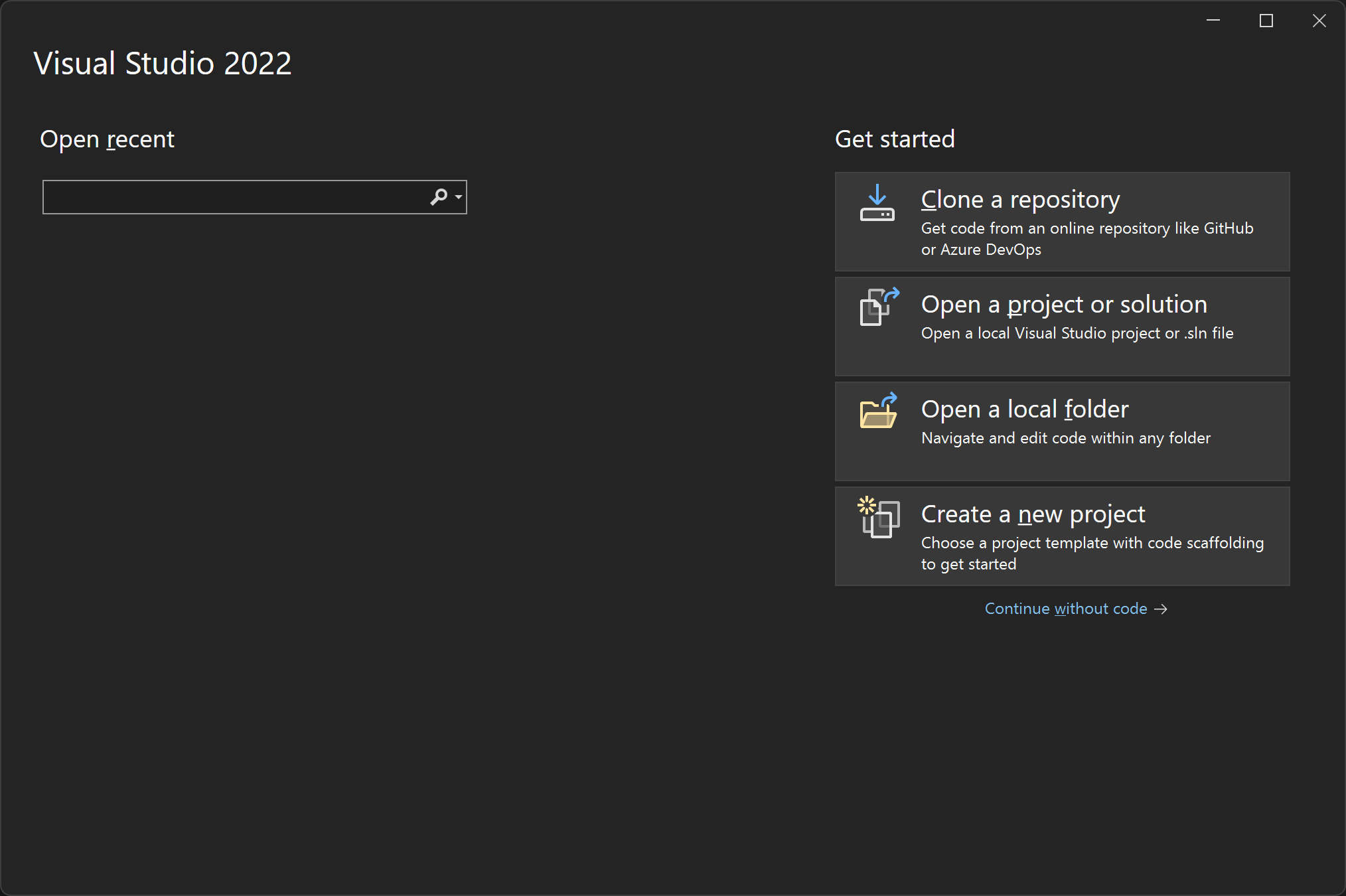 New project wizard in Visual Studio