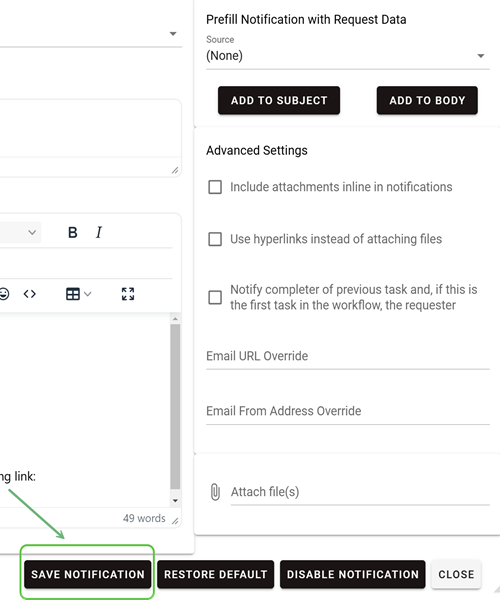 save notification button