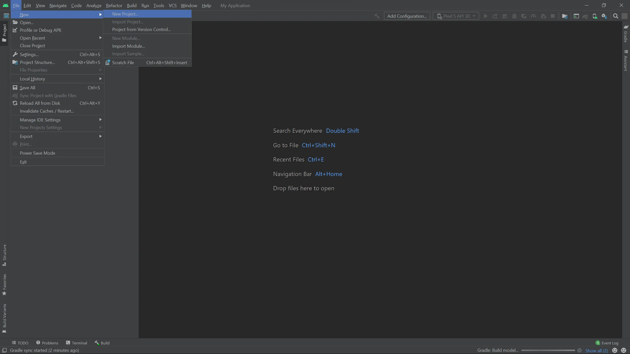 Image showing how to create a new project in Android Studio