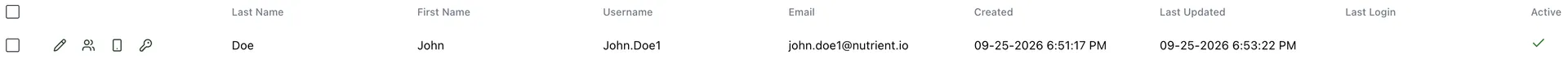 Newly added user appears active in the users list