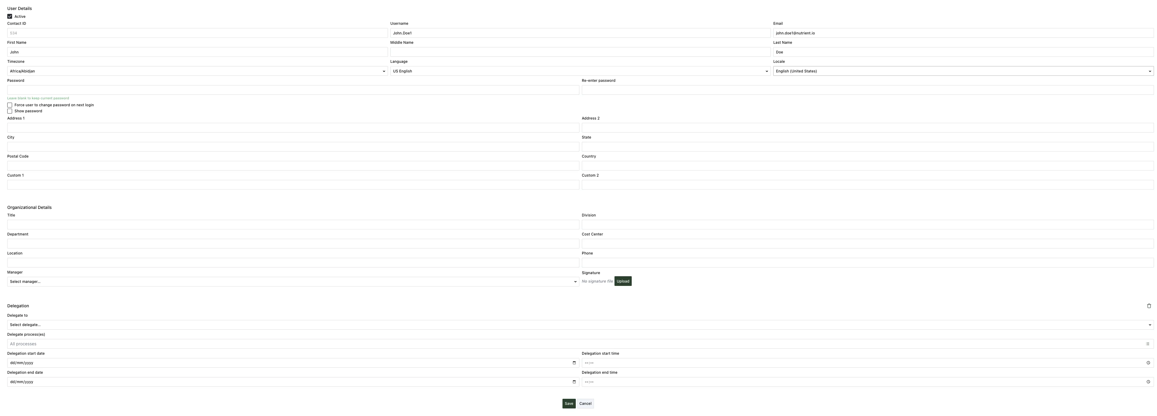 Newly added user detail page