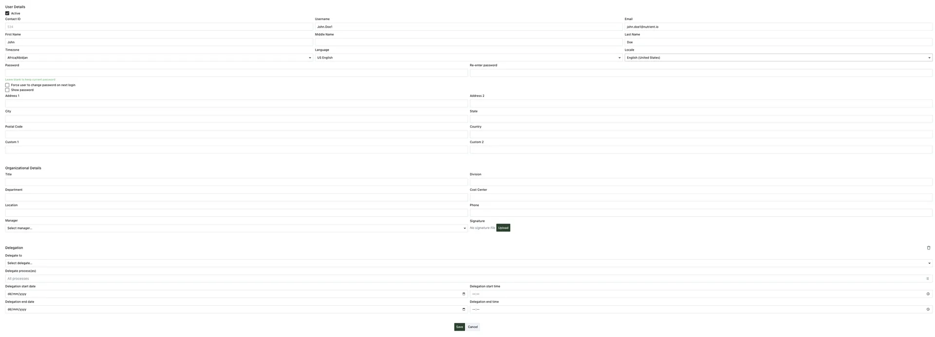 Newly added user detail page