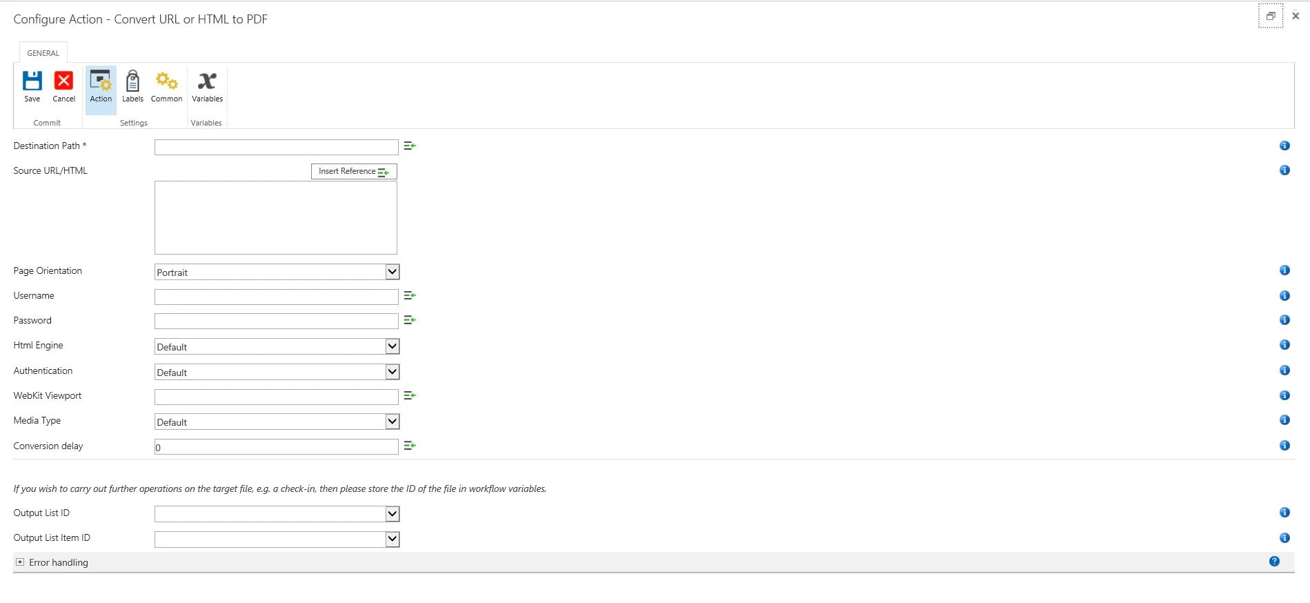 convert html to pdf action