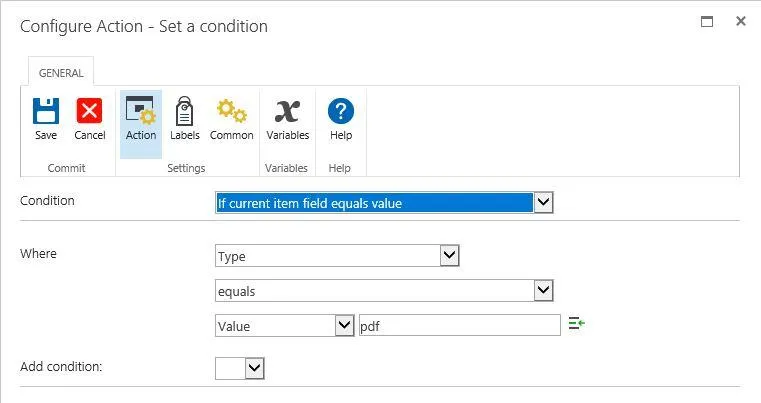 set condition in workflow